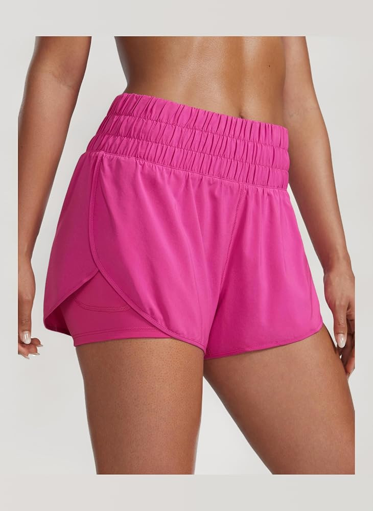 CRZ YOGA Women's 2 in 1 Running Shorts High Waisted Quick Dry Sports Tennis Gym Workout Bottoms w... | Amazon (UK)