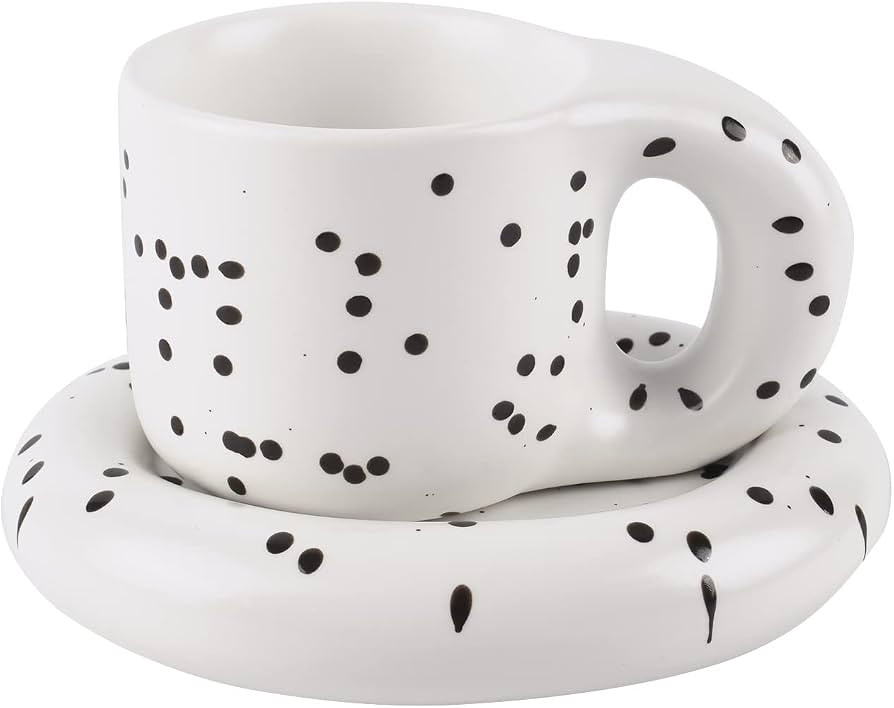 Koythin Ceramic Coffee Mug, Creative Cute Fat Handle Cup with Saucer for Office and Home, Dishwas... | Amazon (US)