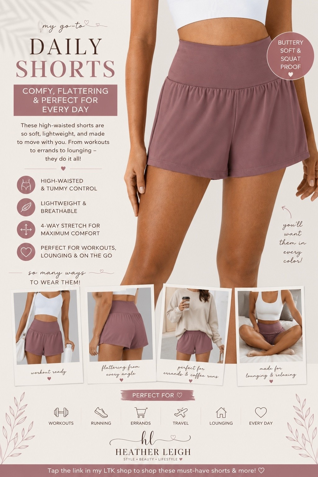 ✨ My go-to Halara shorts 🤍

These are hands down some of the most comfortable shorts I own — buttery soft, lightweight, flattering, and perfect for everything from workouts to running errands ✨

I love the high-waisted fit and how effortless they are to style while still feeling comfy all day long. Definitely one of those “need every color” pieces 💕

Perfect for:
🤍 Gym days
🤍 Walks + coffee runs
🤍 Travel days
🤍 Lounging at home
🤍 Everyday wear

#halara #halarastyle #heatherleighfinds #ltkactive #athleisure #workoutwear #everydaystyle #comfyfashion #activewear #gymstyle