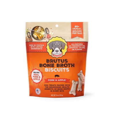 Brutus Bone Broth Apple and Pork Flavor Crunchy Biscuit Dog Treats - 8oz | Target