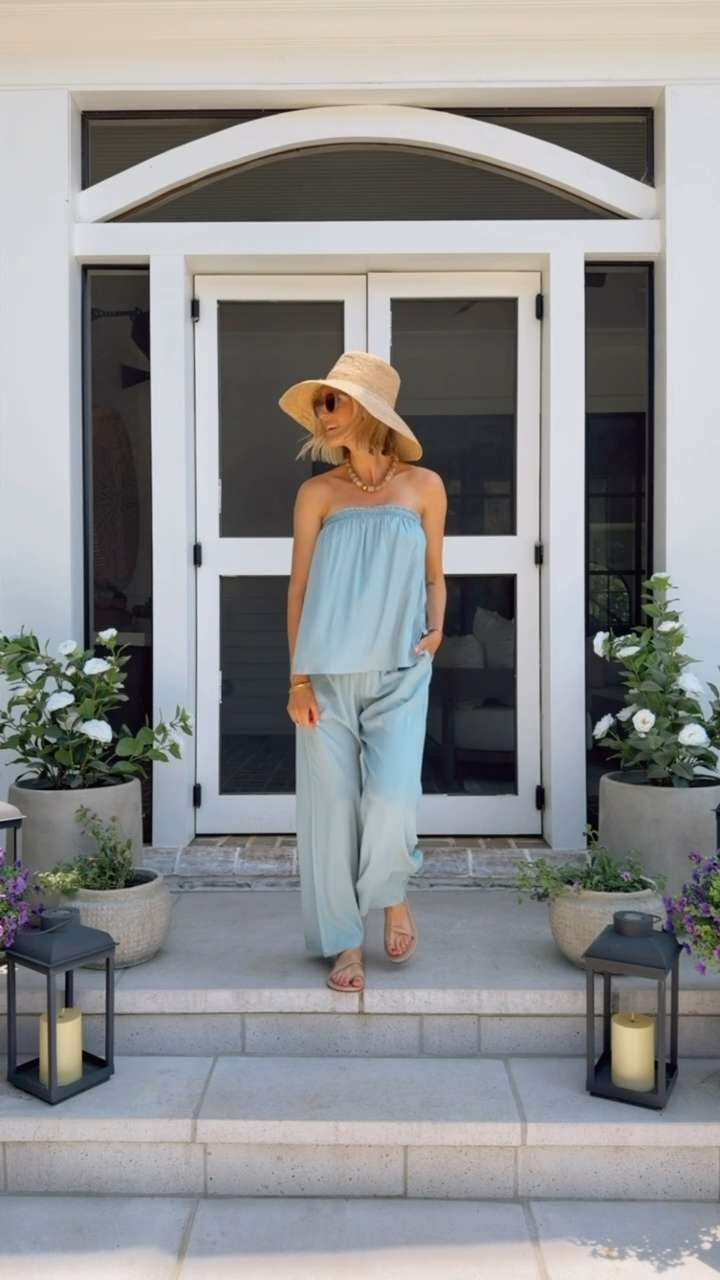 I mean how good is this set?! This sage green/dusty blue linen is so pretty! I always love this shade! I can't believe this is under $45- truly an insane Amazon find. Perfect to mix and match and could also be worn as a cover up. Wearing size S

Loverly grey, linen set, strapless pant set, flowy linen set for women, amazon style finds, vacation resort wear capsule outfit ideas 

 #LTKSeasonal #LTKTravel