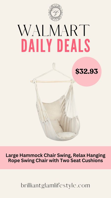 Walmart Daily Deals - Large Hammock Chair Swing, Relax Hanging Rope Swing Chair with Two Seat Cushions #Home #Sale #Walmart #FlashDeals


