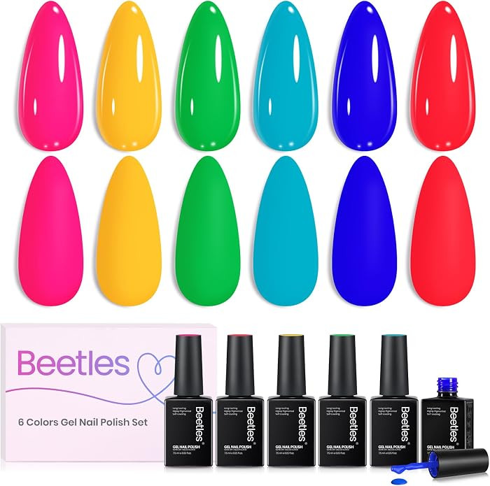 Beetles Neon Gel Nail Polish - Dreamy Summer Nails Art, 6 Colors Hot Pink Blue Yellow Green Summe... | Amazon (US)