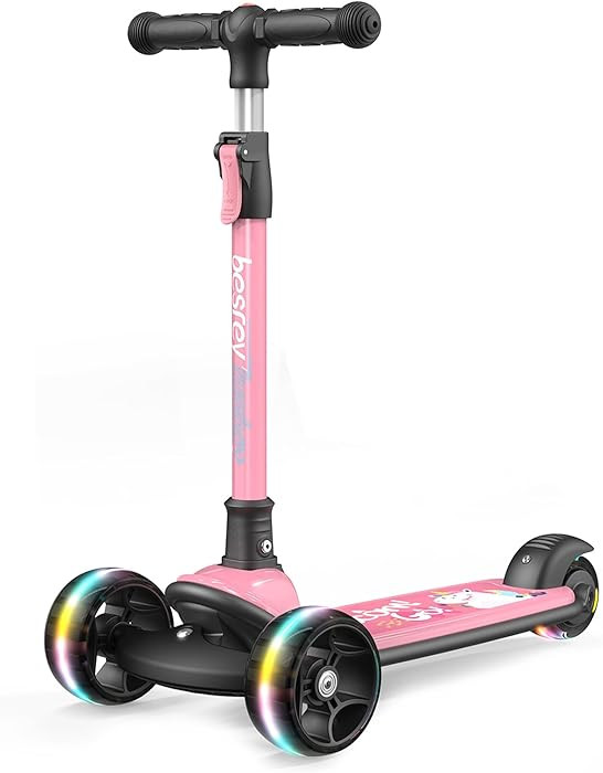 Besrey Kick Scooter for Kids Ages 3-10, 3-Wheel Folding Scooter with Adjustable Height, LED Light... | Amazon (US)