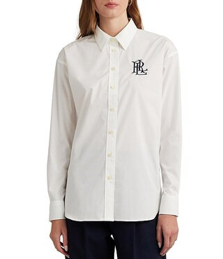 Lauren Ralph Lauren Stretch Cotton Point Collar Long Sleeve Embroidered Logo Shirt | Dillard's | Dillard's