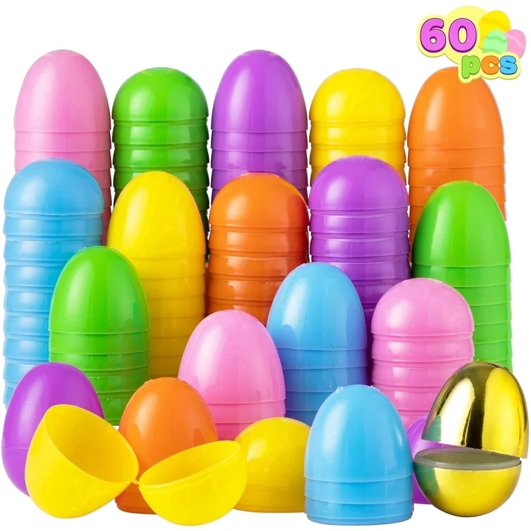 Joyfy 60 Pcs 2.3" Plastic Easter Eggs with Gold Egg for Easter Hunt, Fillable Empty Easter Eggs B... | Walmart (US)