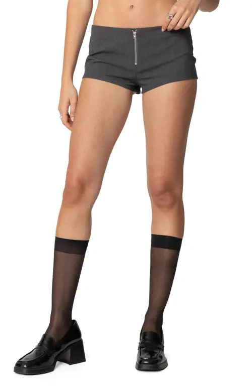 EDIKTED Allie Zip Up Micro Shorts in Dark-Gray at Nordstrom, Size X-Large | Nordstrom