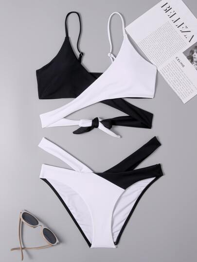Colorblock Wrap Cut Out Bikini Swimsuit | ROMWE