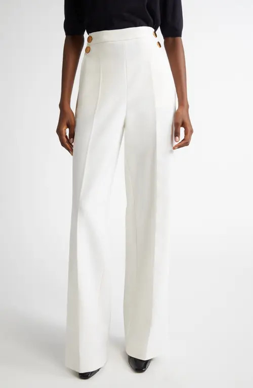 Max Mara Polonia Wide Leg Stretch Virgin Wool Canvas Pants in White at Nordstrom, Size 0 | Nordstrom
