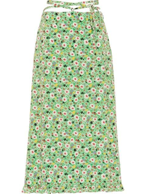 Miu Miu floral-print mid-length Skirt - Farfetch | Farfetch (US)