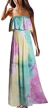 Yidarton Women Summer Blue and White Porcelain Strapless Boho Maxi Long Dress | Amazon (US)