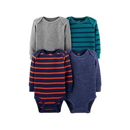 Simple Joys by Carter s Boys 4-Pack Soft Thermal Long Sleeve Bodysuits Grey Blue Heather/Stripes New | Walmart (US)