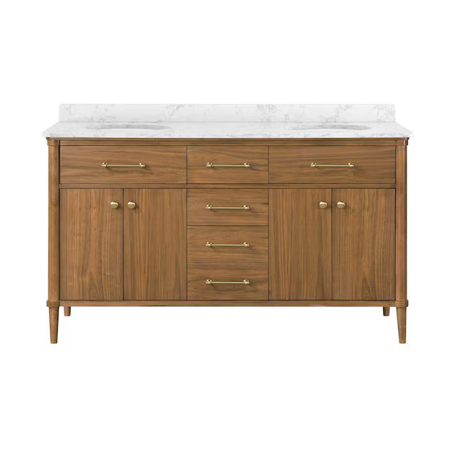 allen + roth Rian 60-in Walnut Undermount Double Sink Bathroom Vanity with White Engineered Stone... | Lowe's