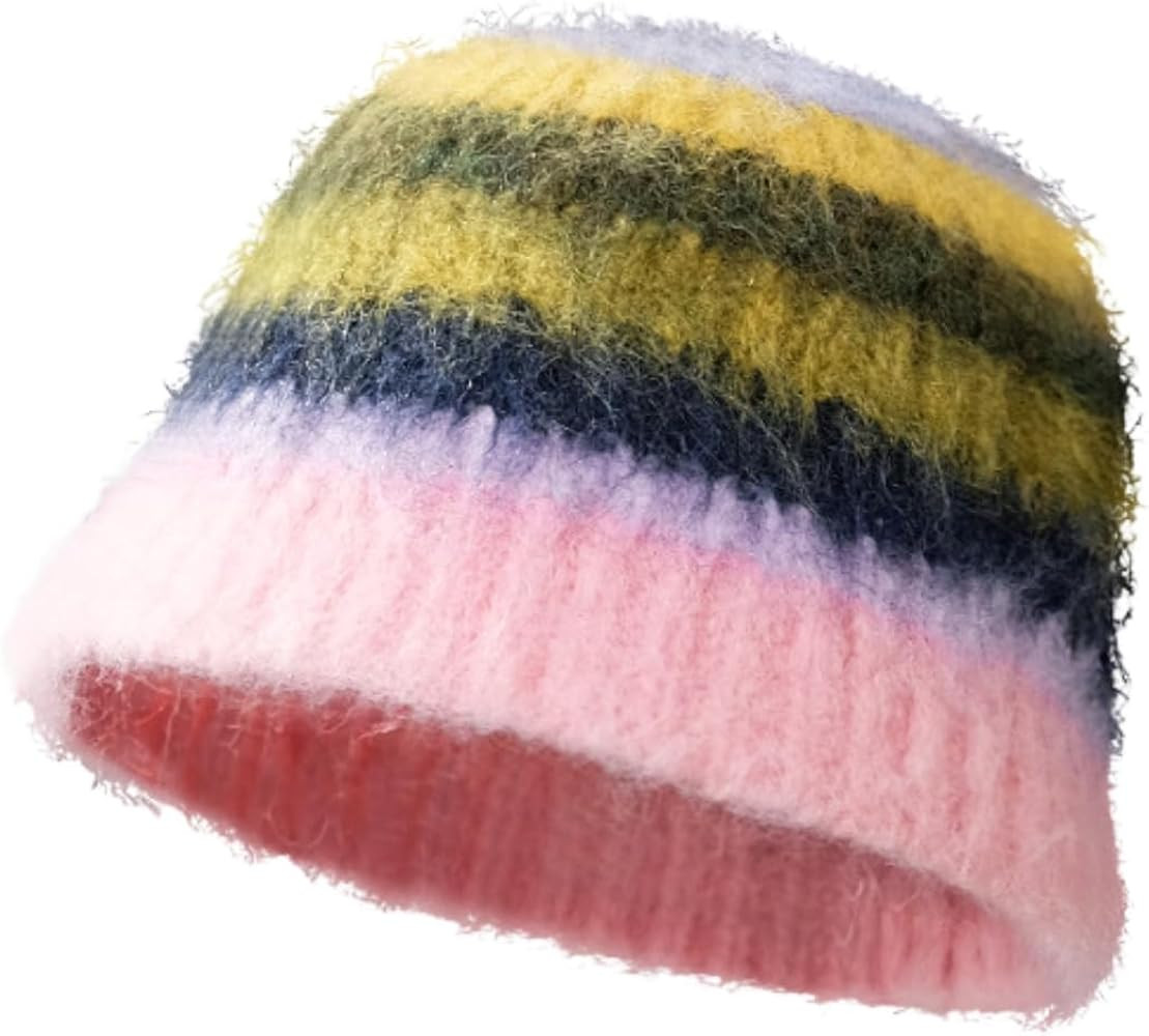 BAIMORE Women's Fall Winter Mohair Striped Skull Cap Fuzzy Ombre Knit Wool Beanie | Amazon (US)