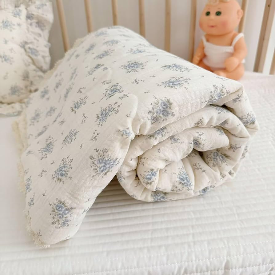 BuLuTu Blue Flower Freesia Toddler Girls Boys Quilts 100% Cotton Muslin Toddler Bed Blankets Soft... | Amazon (US)