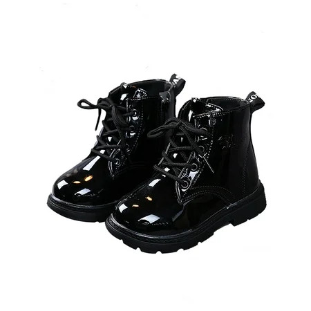 Ymiytan Toddler Girls Boys Combat Boots Waterproof PU Leather Black Ankle Booties Mid Calf Low Heel  | Walmart (US)
