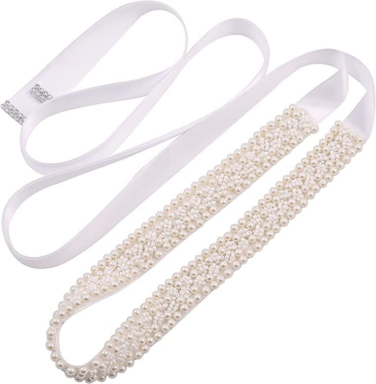 Fubney Pearl Bridal Belt Handmade Wedding Sash Belts Bride Belt And Sash For Wedding Decoration | Amazon (US)