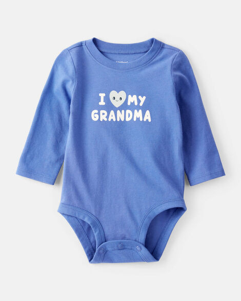 Baby I Love My Grandma Cotton Long-Sleeve Graphic Bodysuit - Blue | Carter's Inc