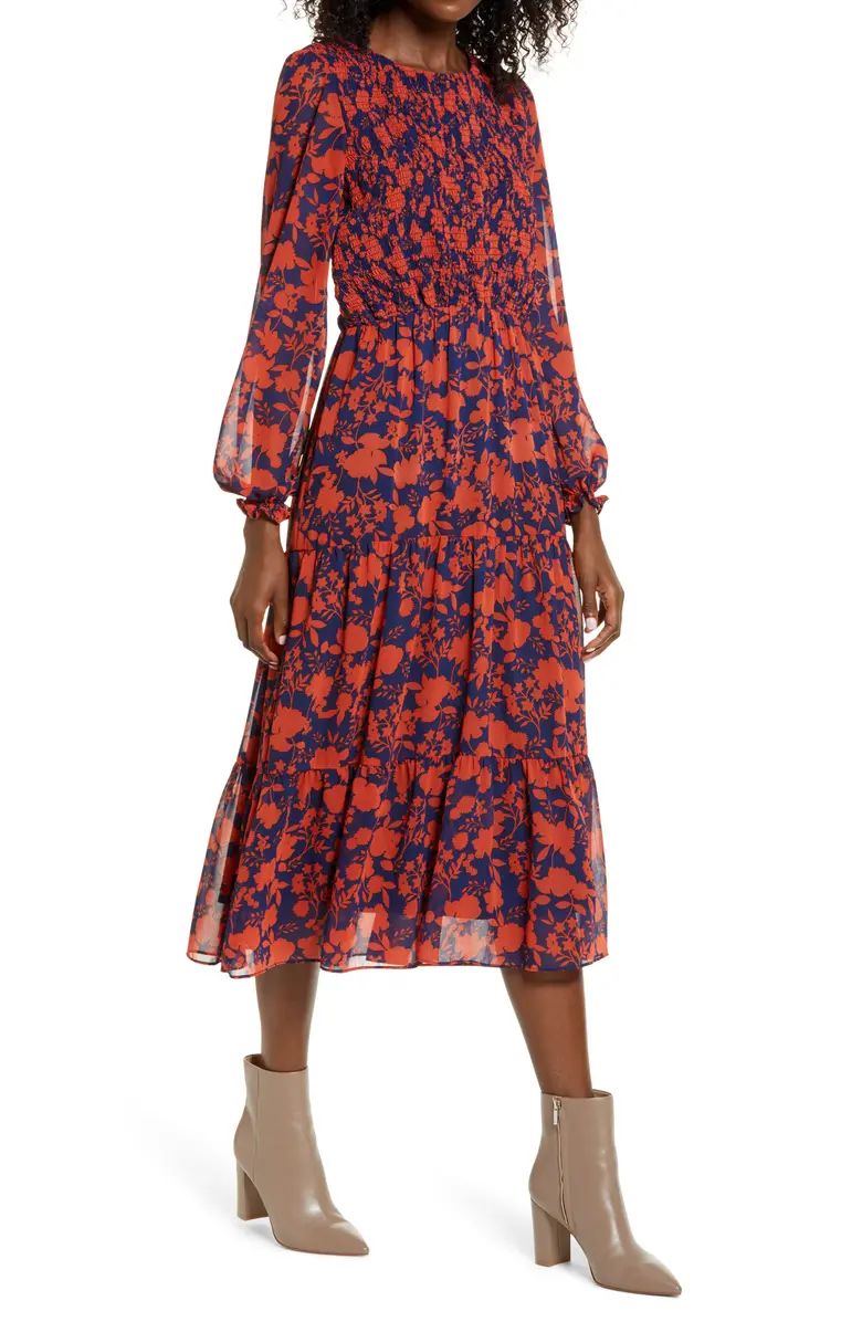 Floral Long Sleeve Chiffon Midi Dress | Nordstrom