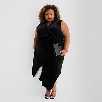 Ashley Graham Lace Edge Womens Plus Sleeveless Midi Wrap Dress | JCPenney