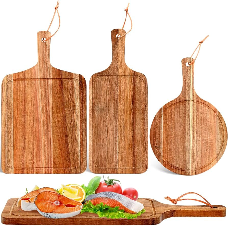 Kathfly 3 Pcs Mother's Day Acacia Wood Cutting Board Set with Handle Summer Wooden Charcuterie Ch... | Amazon (US)
