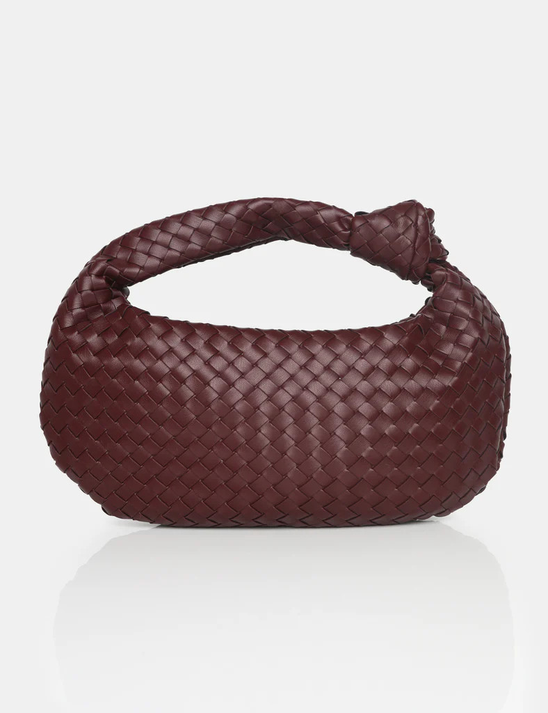 The Blame Burgundy Woven PU Knot Detail Mini Grab Bag | Public Desire