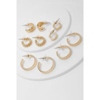 boohoo Women's Gold Mixed Textured 5 Pack Hoop Earrings Set | Metal | boohoo (US & Canada)