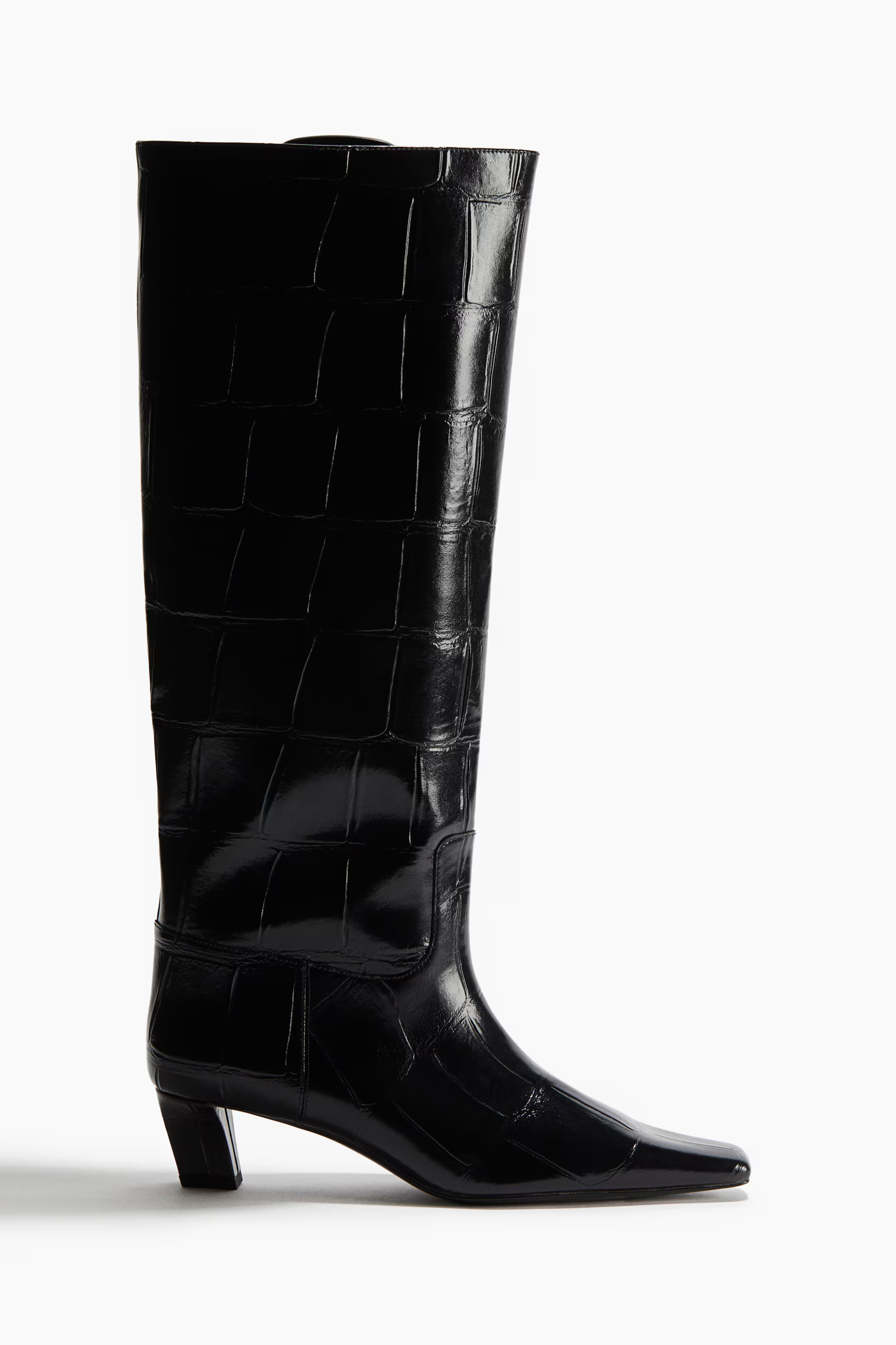 Knee-high boots - Black/Crocodile pattern - Ladies | H&M GB | H&M (UK, MY, IN, SG, PH, TW, HK)