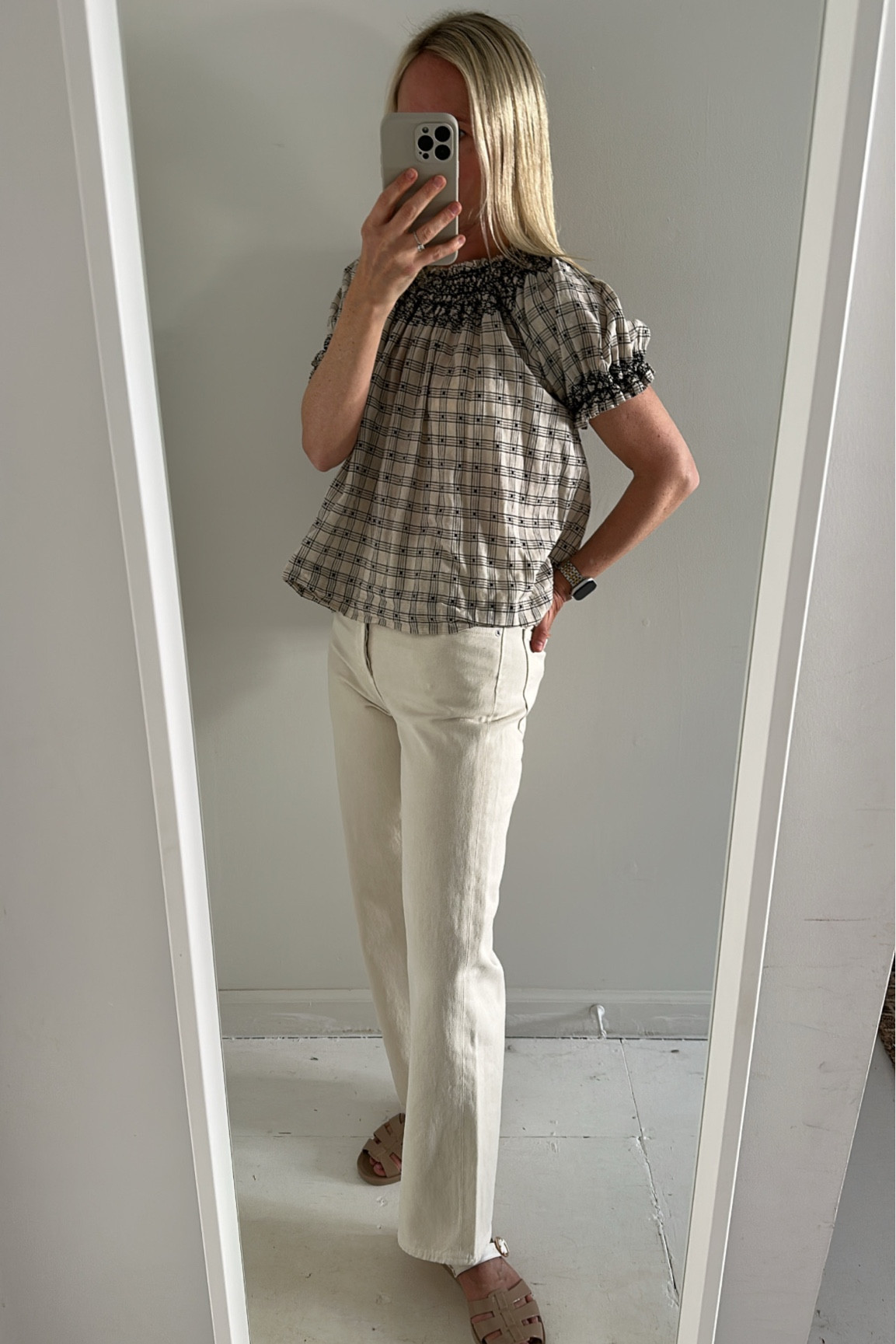 the ren are becoming my favorite fit in jeans. have them in black, denim, now cream. wearing my normal size. top is the great but bought on poshmark. 

#LTKPetite #LTKootd #LTKSaleAlert