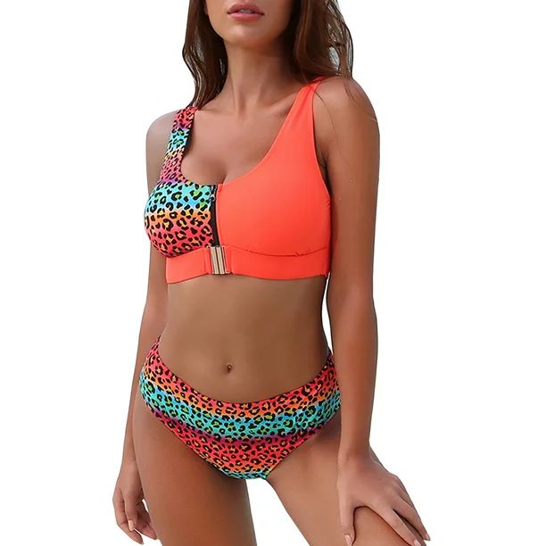 S-XL Women Ladies High Waist Bikini Set Two Piece Swimwear Swimsuit Zipper Tops+Bikini Bottoms Be... | Walmart (US)