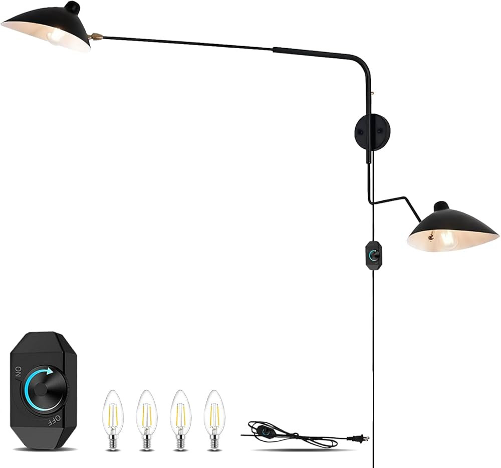 Rotating 2Arms Wall Sconces, 3000K Vintage Plug-in Wall Sconces, Dimmable Hardwired Wall Lamp or ... | Amazon (US)