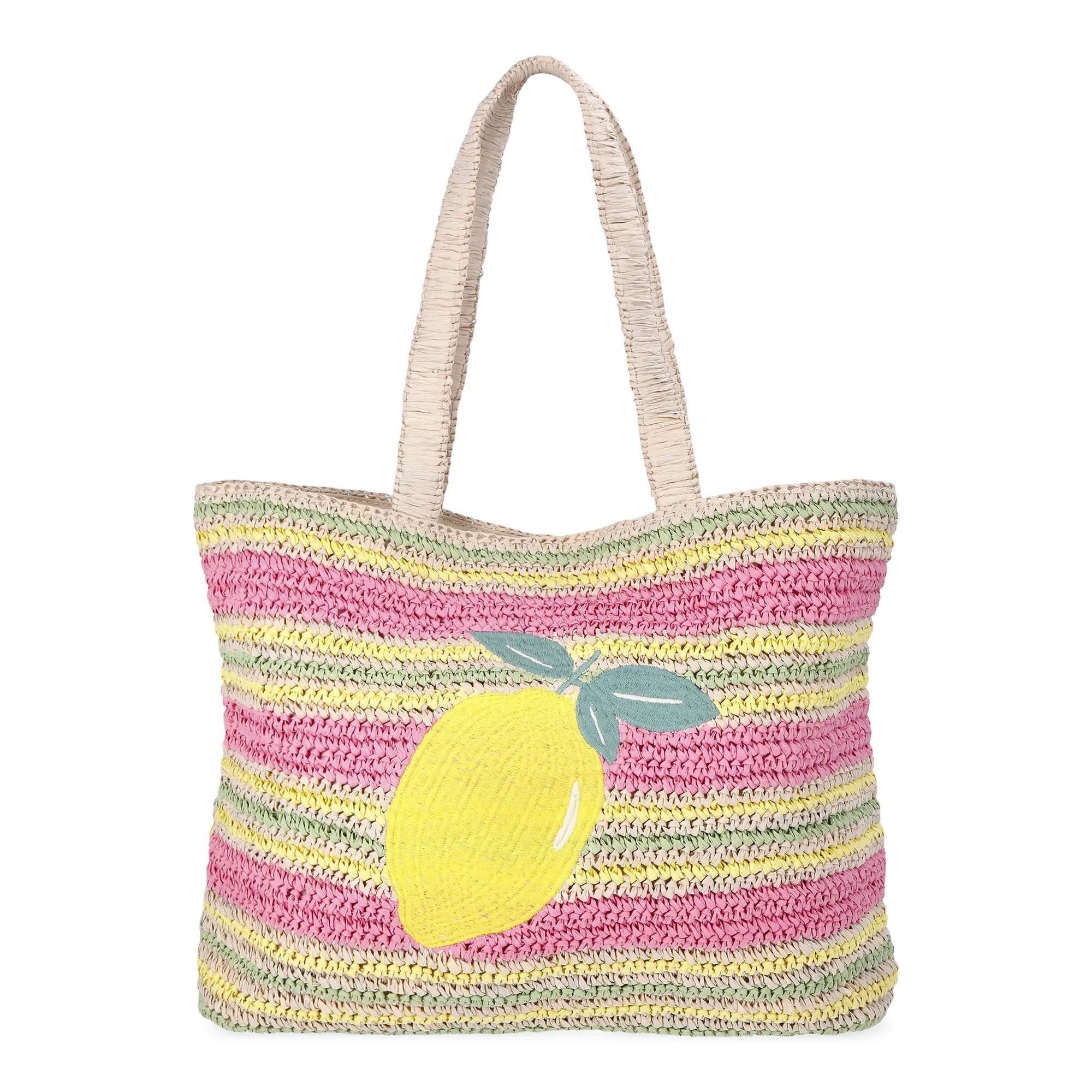 No Boundaries Women's Lemon Beach Tote Bag, Pink Lemon | Walmart (US)