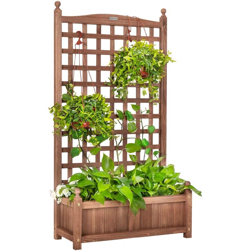 VIVOHOME Wood Planter Raised Bed with Trellis | Wayfair North America