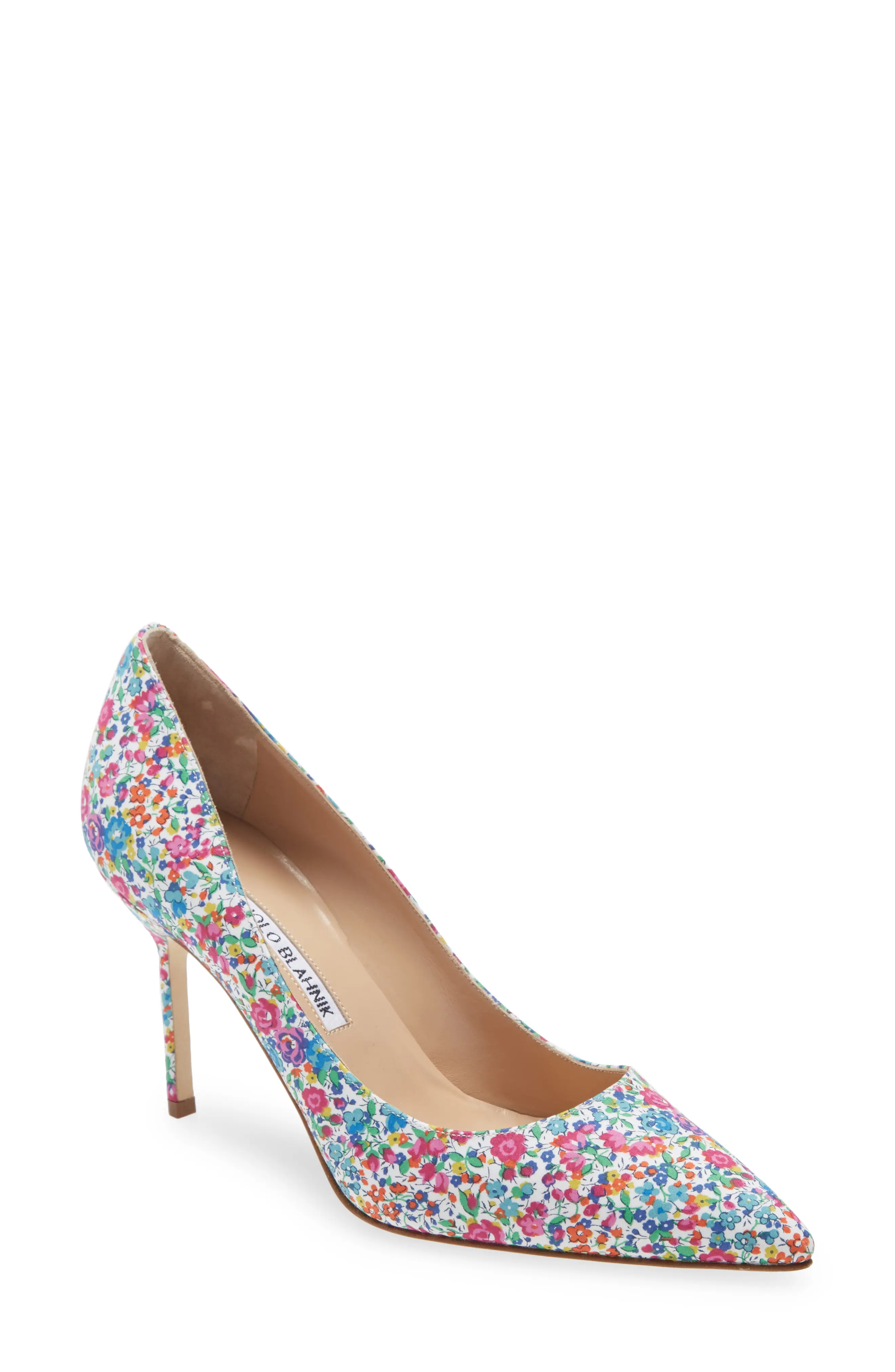 Women's Manolo Blahnik Bb Floral Print Pointed Toe Pump, Size 7.5US - Pink | Nordstrom