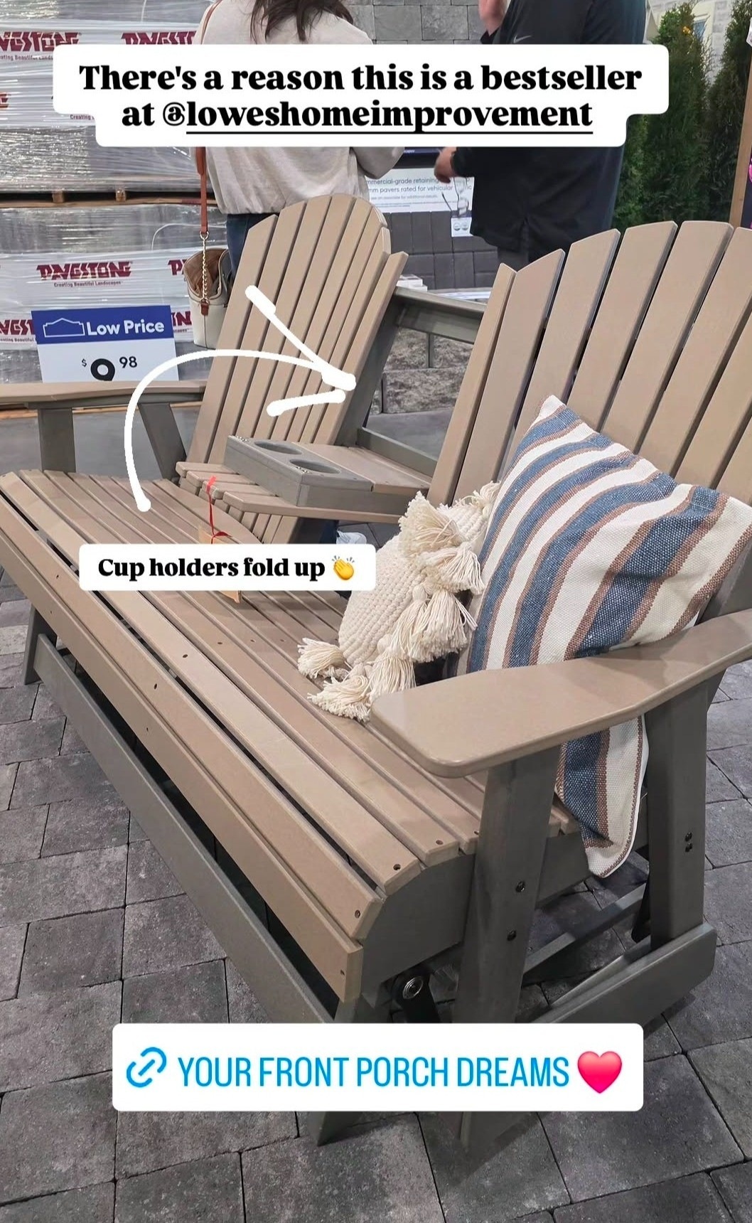 There's a reason why this glider is a best seller consistently! It is made of long-lasting materials that can withstand extreme weather outside and the middle section (with cup holders) folds up when it is not in use. Perfect for your patio!   

 #LTKSeasonal #LTKHome