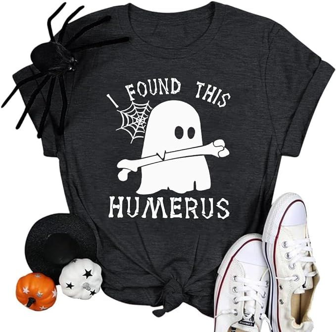 Halloween Shirt Women I Found This Humerus Ghost T Shirt Funny Nurse Graphic Tee Tops | Amazon (US)