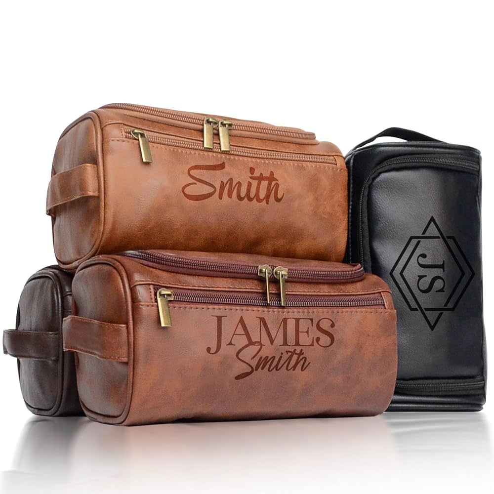 Personalized Leather Toiletry Bag for Men, Engraved Name Initials Toiletry Bag, Customized Monogr... | Amazon (US)
