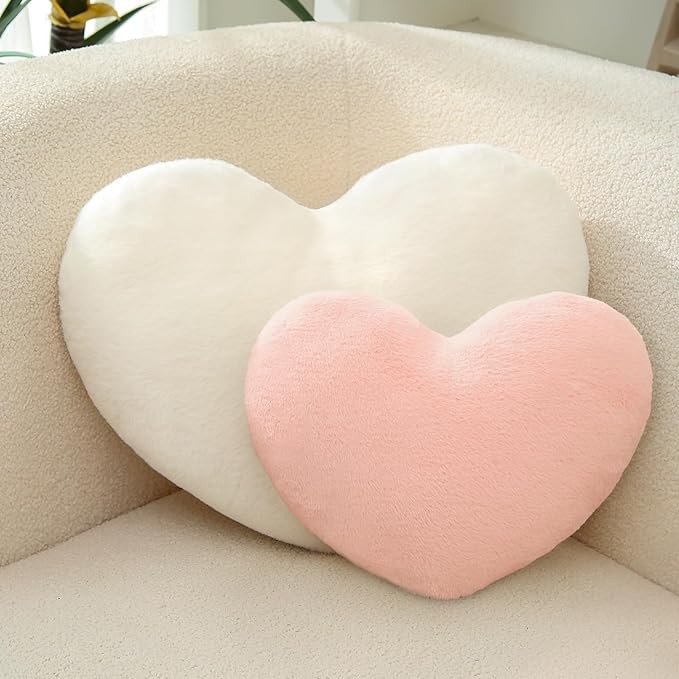 CANGHI 2 Pcs Heart Pillows Pink White Love Heart Shaped Throw Pillows Valentines Wedding Annivers... | Amazon (US)