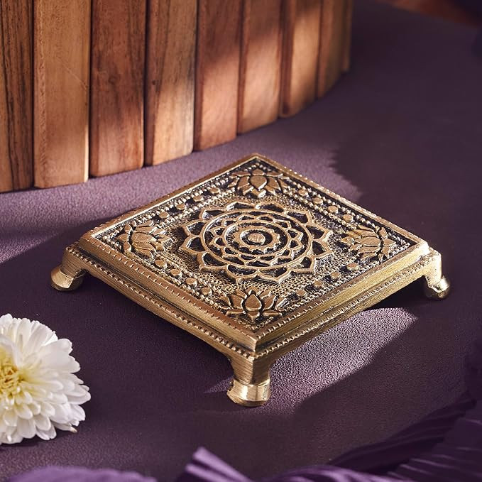 Esplanade Brass Engraved Pooja Chowki – Antique Peetha God’s Stool, Lotus Design Handcrafted ... | Amazon (US)