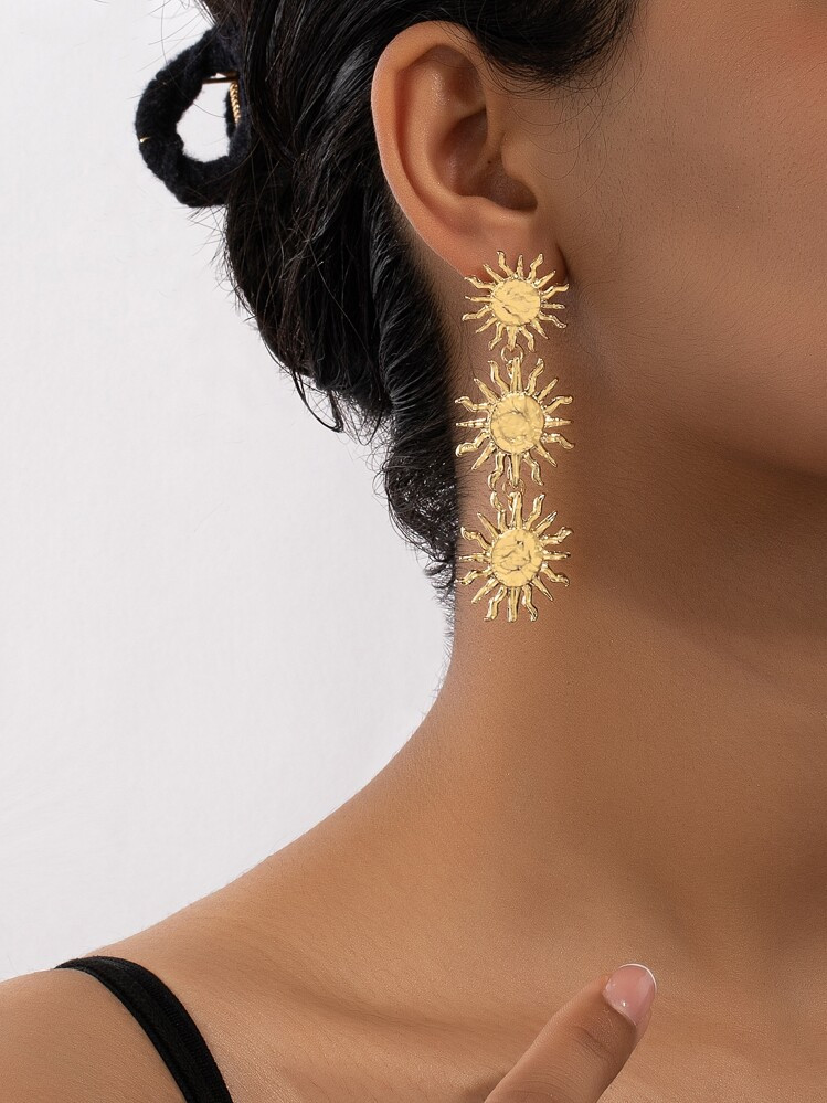 1pair Exaggerated Geometric Design Long Sun Earrings With European And American Style | SHEIN USA | SHEIN
