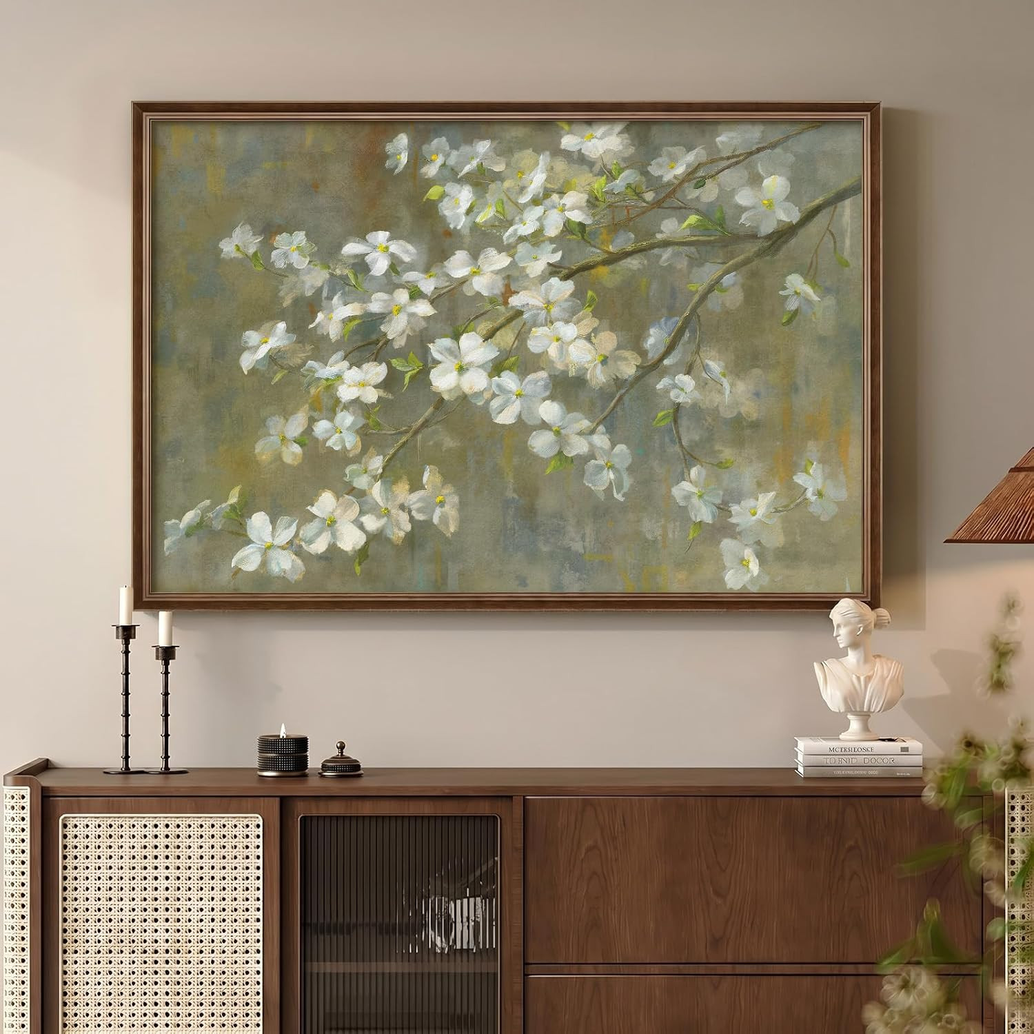 Framed Vintage Neutral Green White Floral Botanical Wall Art, 24x36 In | Amazon (US)