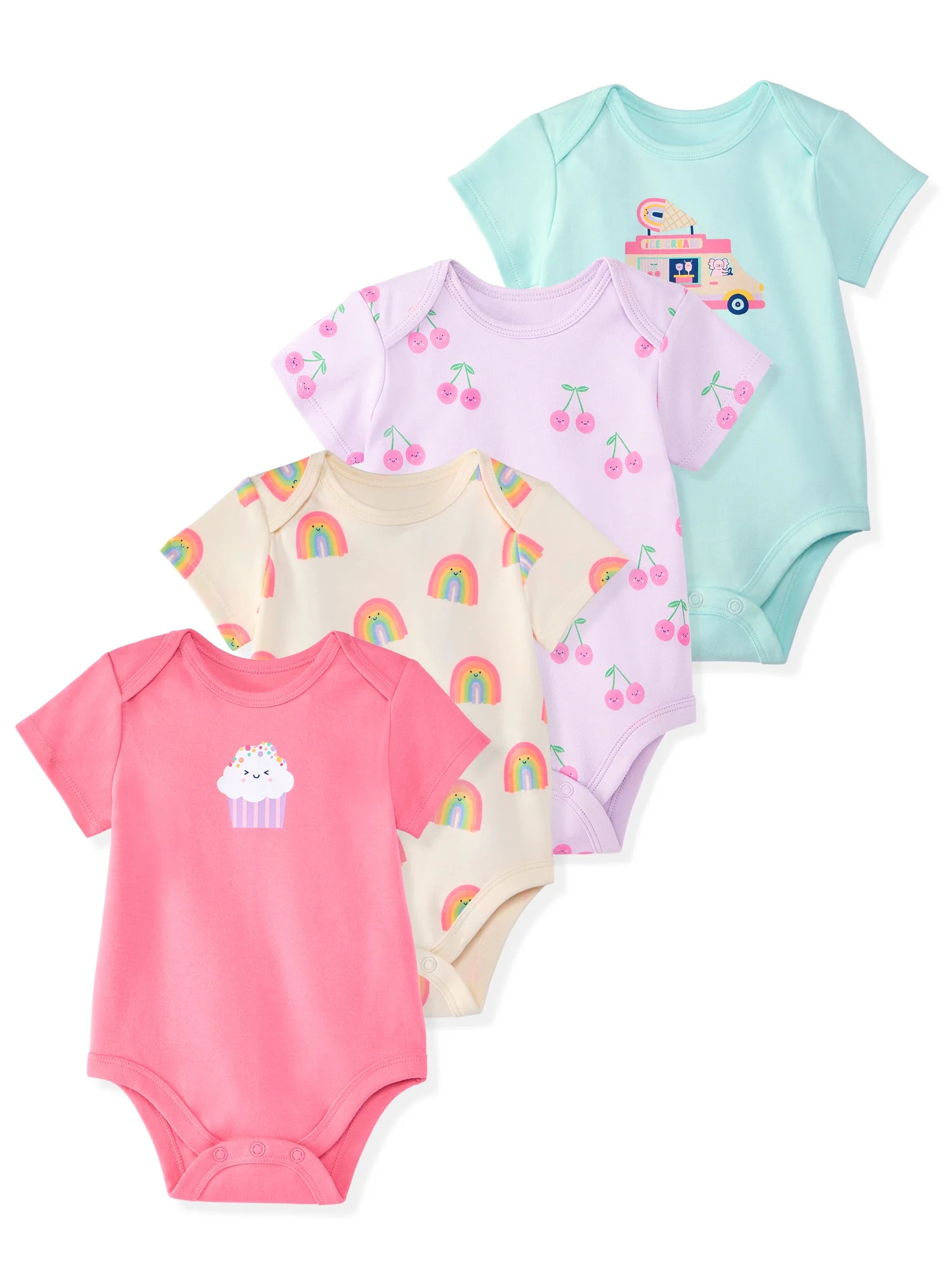 Garanimals Baby Girl Cotton Lap-Shoulder Short-Sleeve Bodysuits, 4-Pack, 0–24M | Walmart (US)