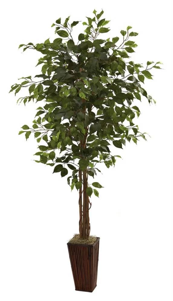 Nearly Natural 6ft. Ficus Tree with Bamboo Planter, Green | Walmart (US)