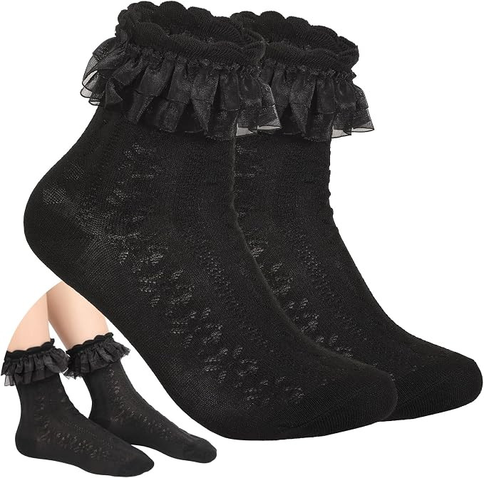 Women's Ruffle Socks - Mid-Calf, Lace Ruffle Frilly Comfortable Cotton Princess Socks | Amazon (US)