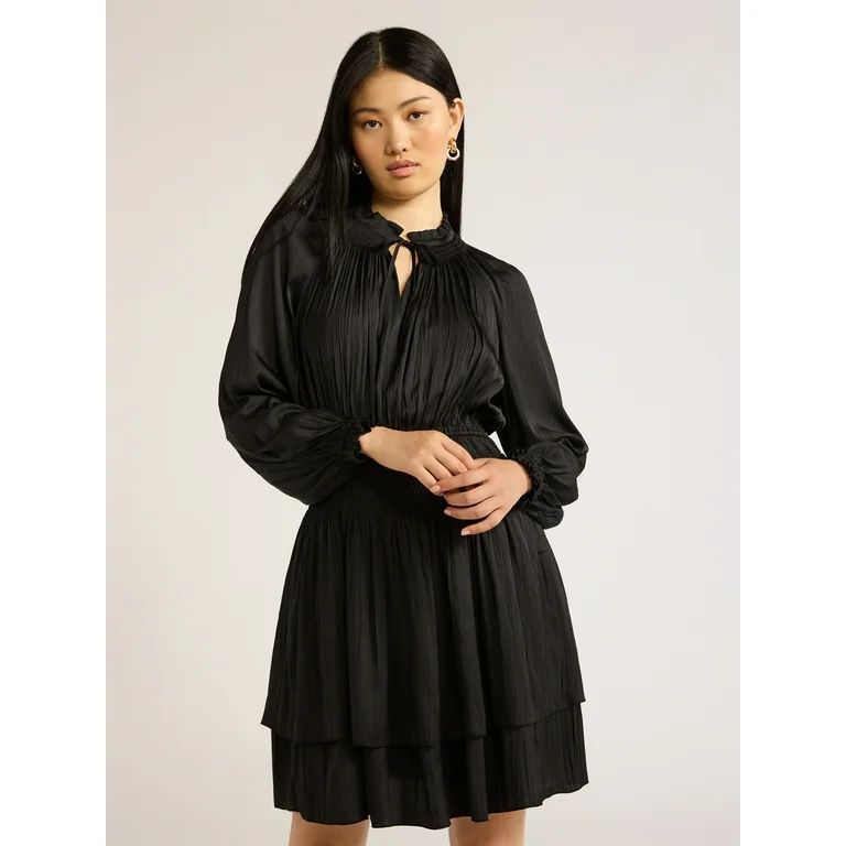 Scoop Women’s Smocked Waist Ruffle Mini Dress with Long Sleeves, Sizes XS-XXL | Walmart (US)