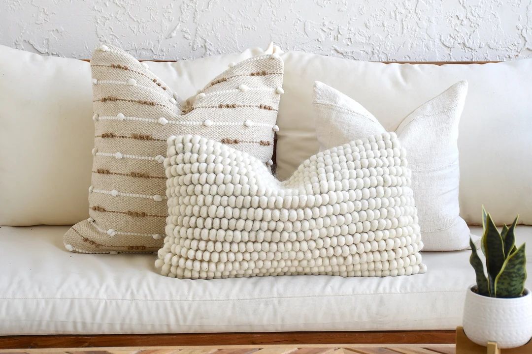 Neutral Boho Pillow Set Beige Sofa Pillow Set White Mud Cloth Decor Textured Pillow Cover Set Lum... | Etsy (US)