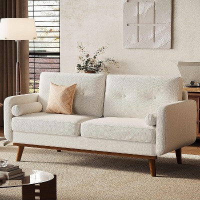 65" Mid Century Modern Loveseat Sofa, Linen Upholstered Deep Seat 2 Seater Couch, Comfy Small Love Seat Sofa for Bedroom Apartment, Beige | Target
