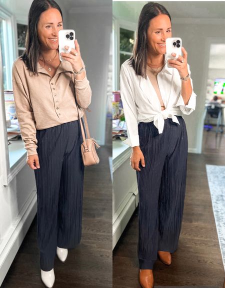 Amazon wide leg pants one size - come in a ton of colors and are under $20! 

Tops are all size small & mules run tts.  

#LTKFind #LTKworkwear #LTKunder50
