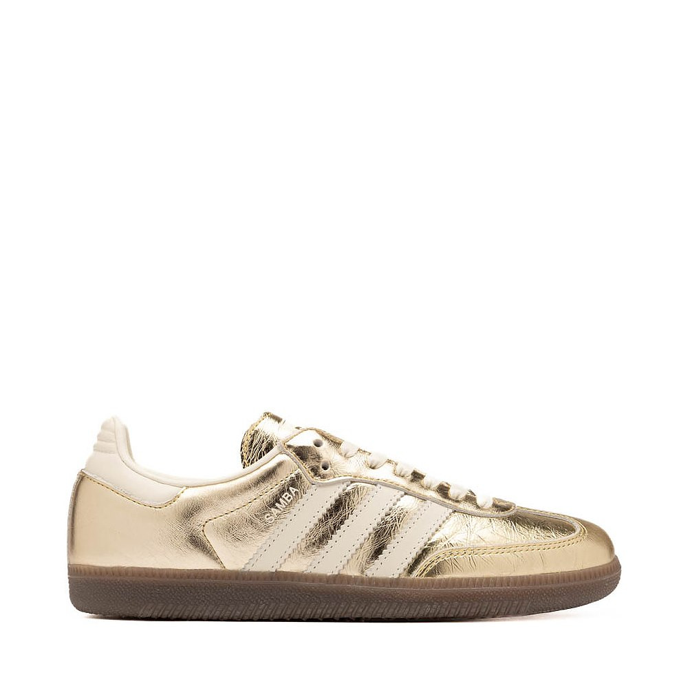 Womens adidas Samba OG Athletic Shoe - Gold Metallic / Off White / Gum | Journeys