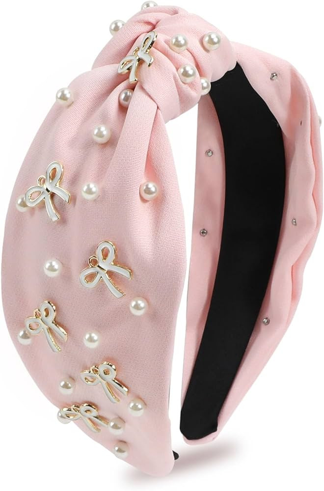 Amazon.com : CCREDONE Bow Knotted Headbands for Women Girls Non-Slip Pearl Top Knot Headbands Cut... | Amazon (US)